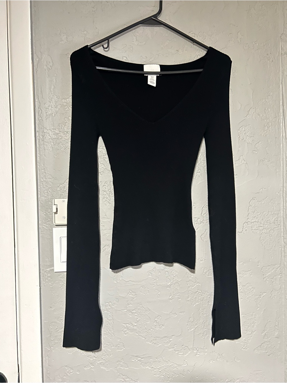 H&M Black Ribbed V-Neck Long Sleeve Top